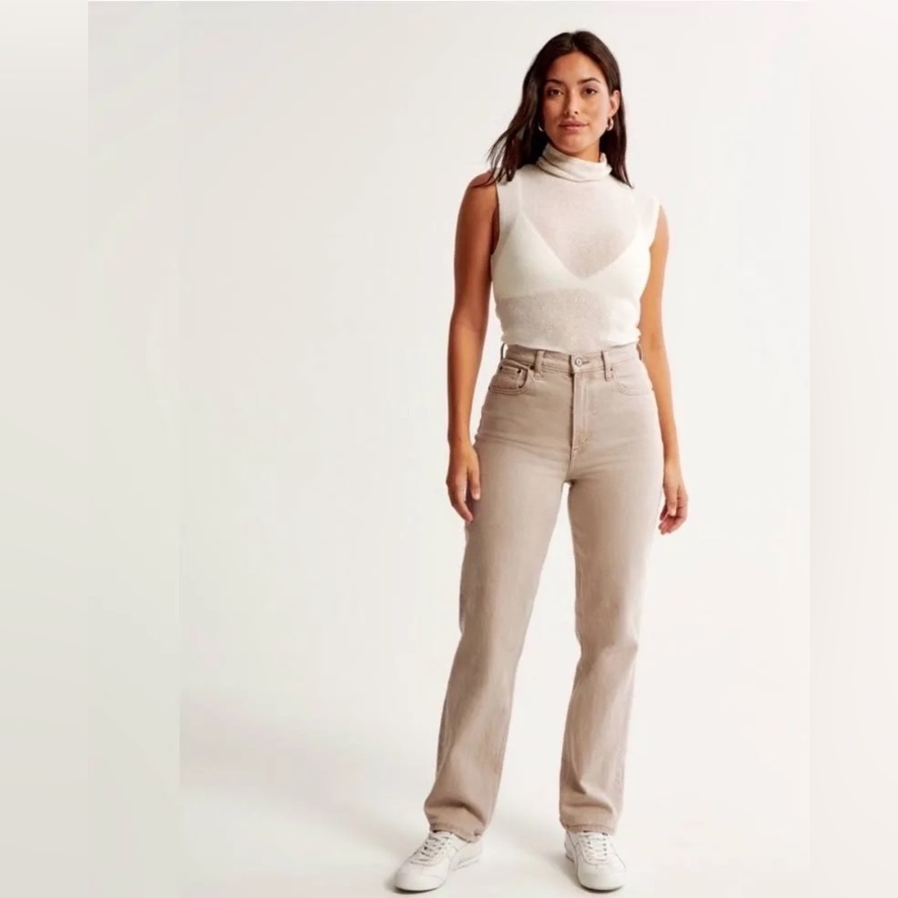 Abercrombie & Fitch Tan High-Rise Straight Jeans